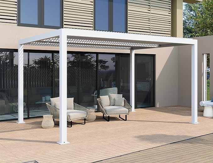 PURPLE LEAF Pergola Bioclimatique Pergola Aluminium  Lames Orientables Tonnelle de Jardin Imperméable pour Terrasse Extérieur Carport, Blanc