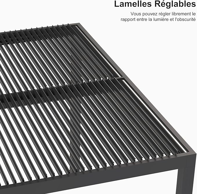 PURPLE LEAF Pergola Bioclimatique Pergola Aluminium Lames Orientables Tonnelle de Jardin Imperméable pour Terrasse Extérieur Carport, Gris