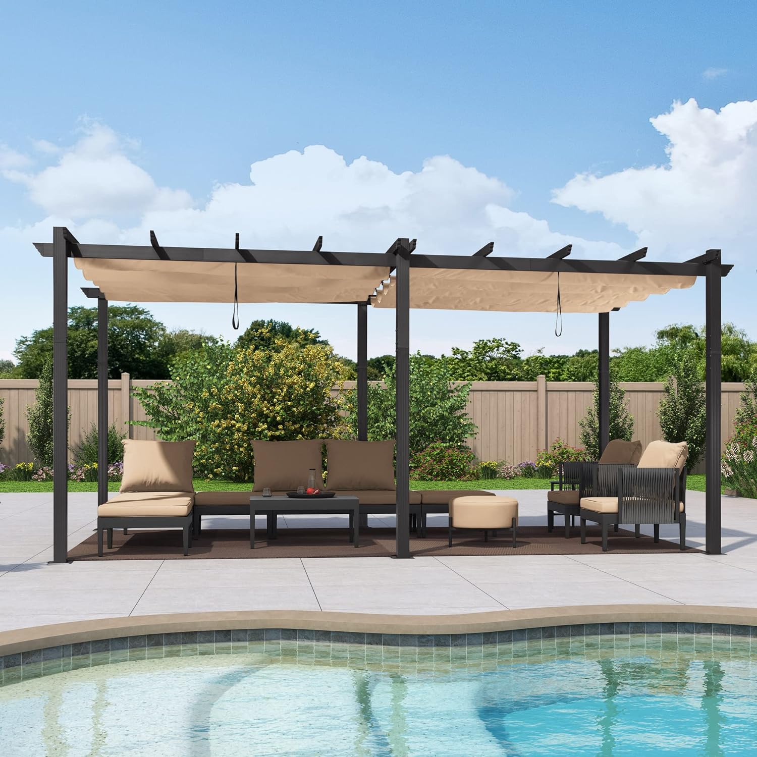 PURPLE LEAF Pergola Aluminium Tissu Teint en Fil Pergola pour Terrasse Exterieur, Toit Coulissante, Pavillon De Jardin