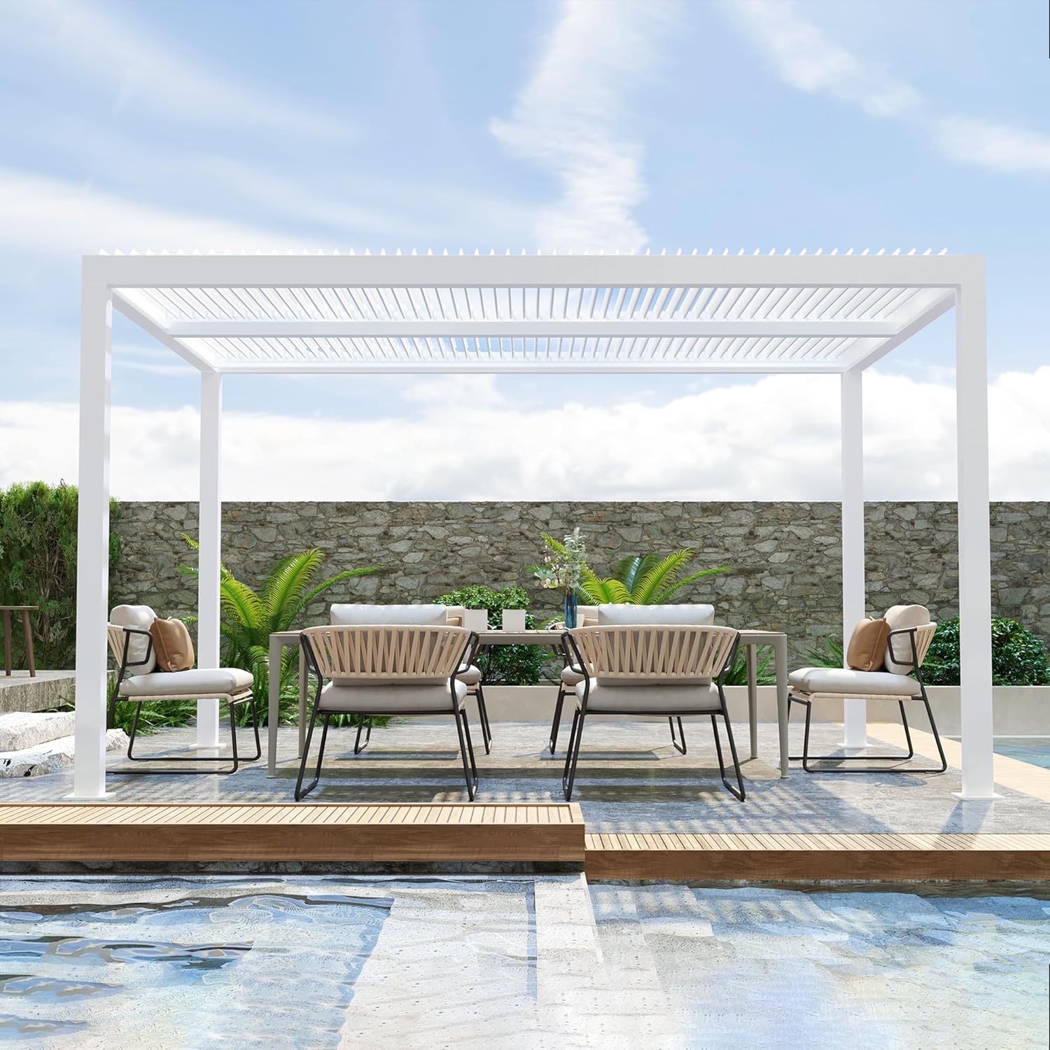 PURPLE LEAF Pergola Bioclimatique Pergola Aluminium  Lames Orientables Tonnelle de Jardin Imperméable pour Terrasse Extérieur Carport, Blanc