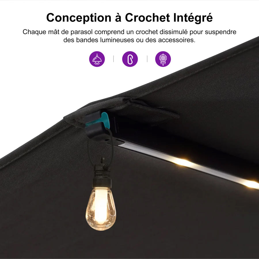 PURPLE LEAF Parasol de Jardin Double Aluminium avec lumières LED, Avec Socle, pour Terrasse, Jardin, Balcon et Piscine