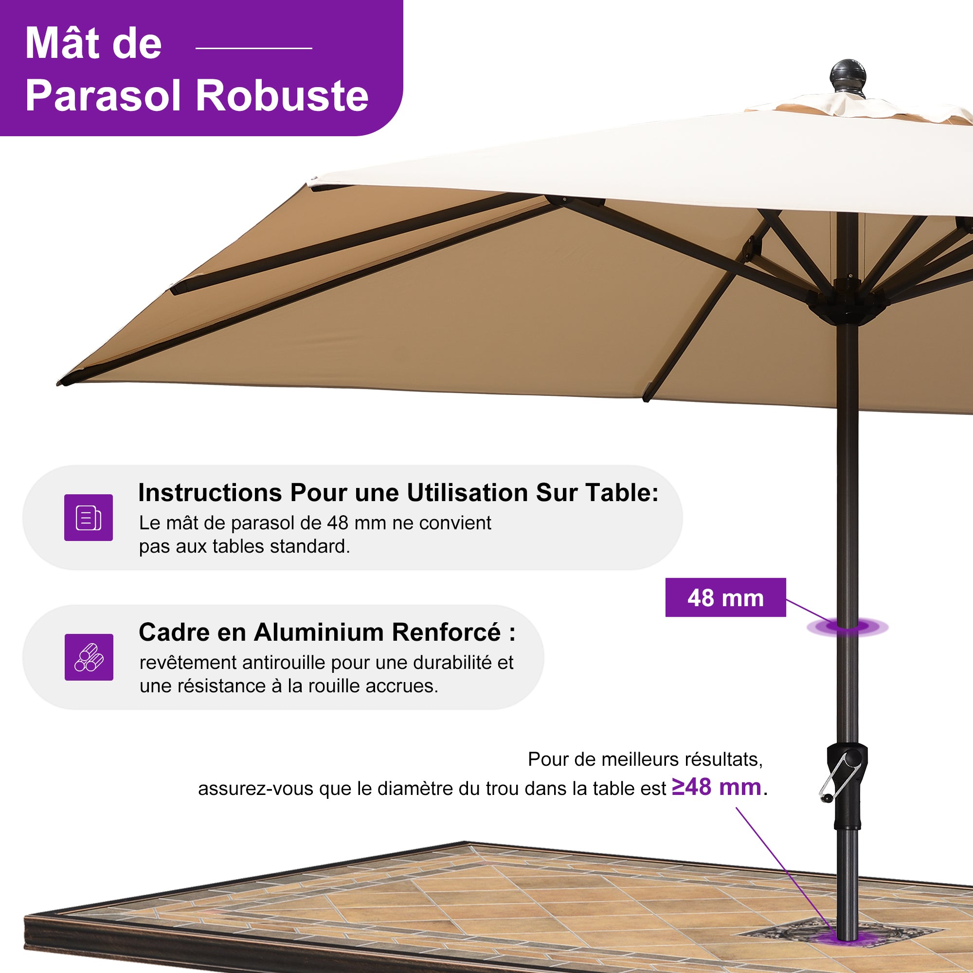 PURPLE LEAF Parasol en Aluminium à Mât Droit, Parasol d'Extérieur,Convient aux Jardins, Terrasses et abords de  Piscine ,Avec Socle