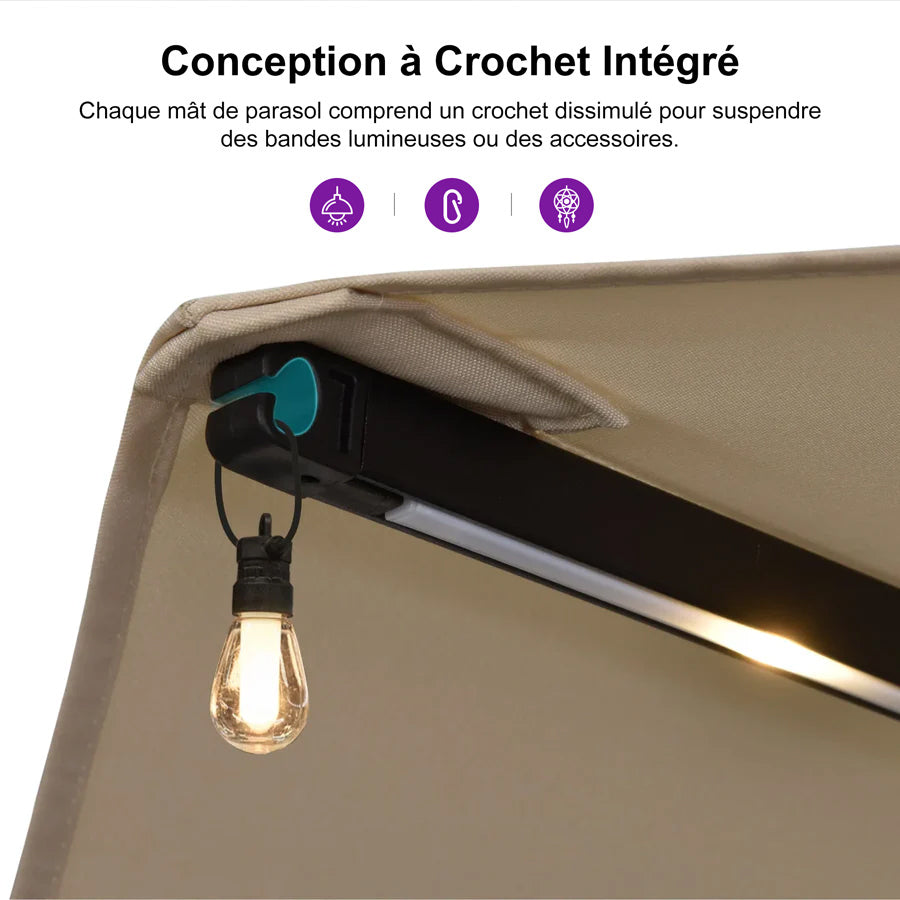 PURPLE LEAF Parasol de Jardin Double Aluminium avec lumières LED, Avec Socle, pour Terrasse, Jardin, Balcon et Piscine