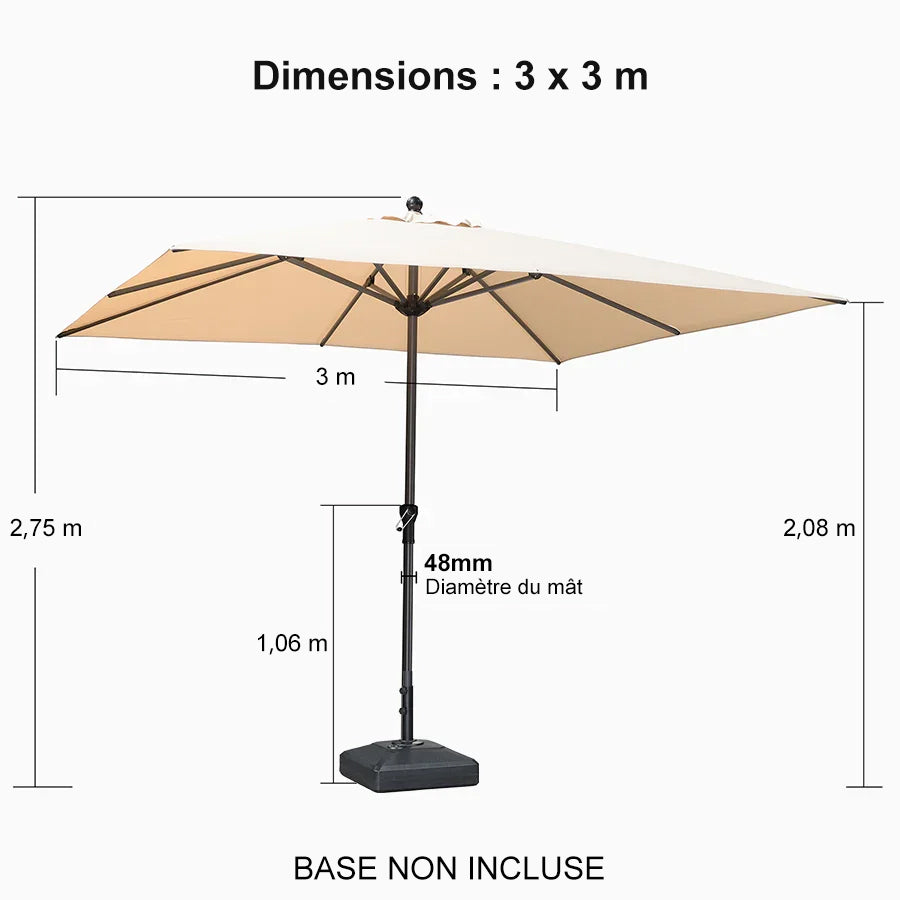 PURPLE LEAF Parasol en Aluminium à Mât Droit, Parasol d'Extérieur,Convient aux Jardins, Terrasses et abords de  Piscine ,Avec Socle