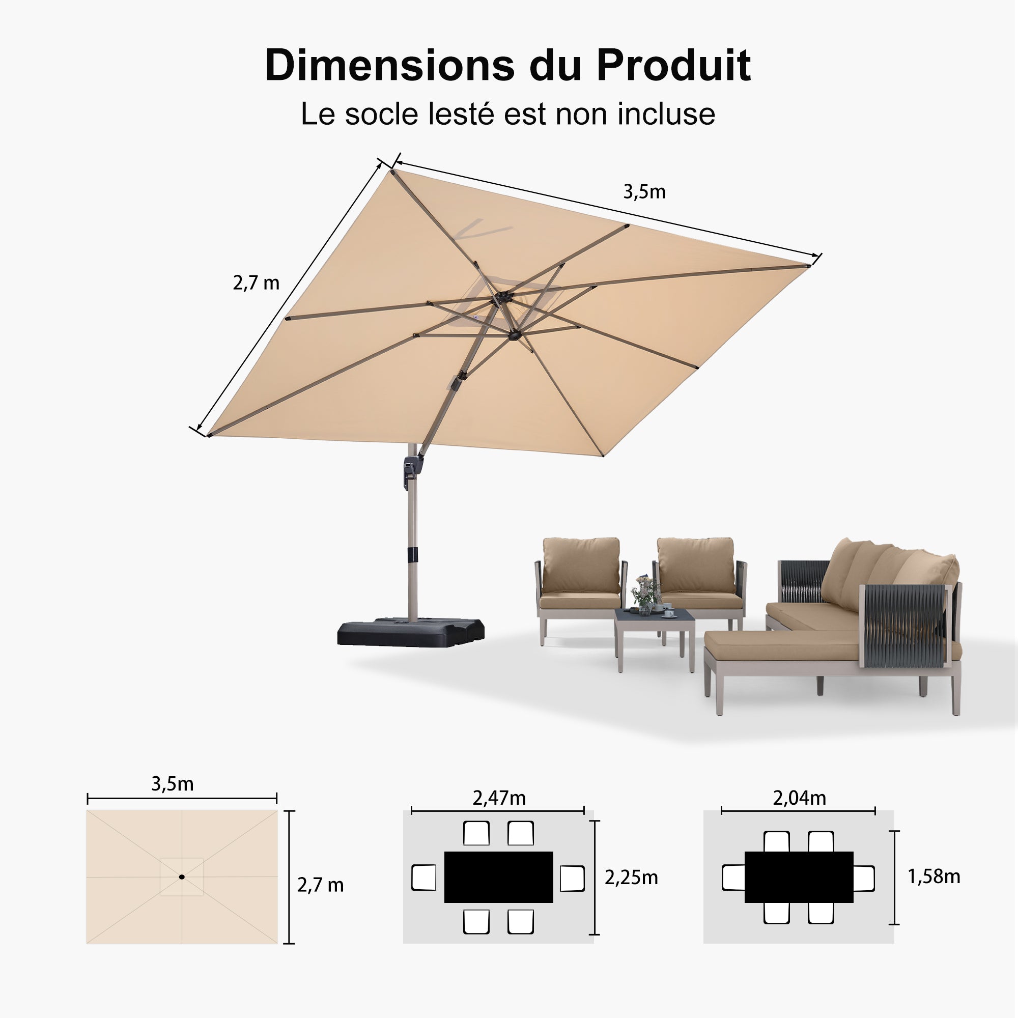 PURPLE LEAF Parasol Déporté Économique Champagne de Luxe Parasol d'Extérieur Grands Parasols de Patio