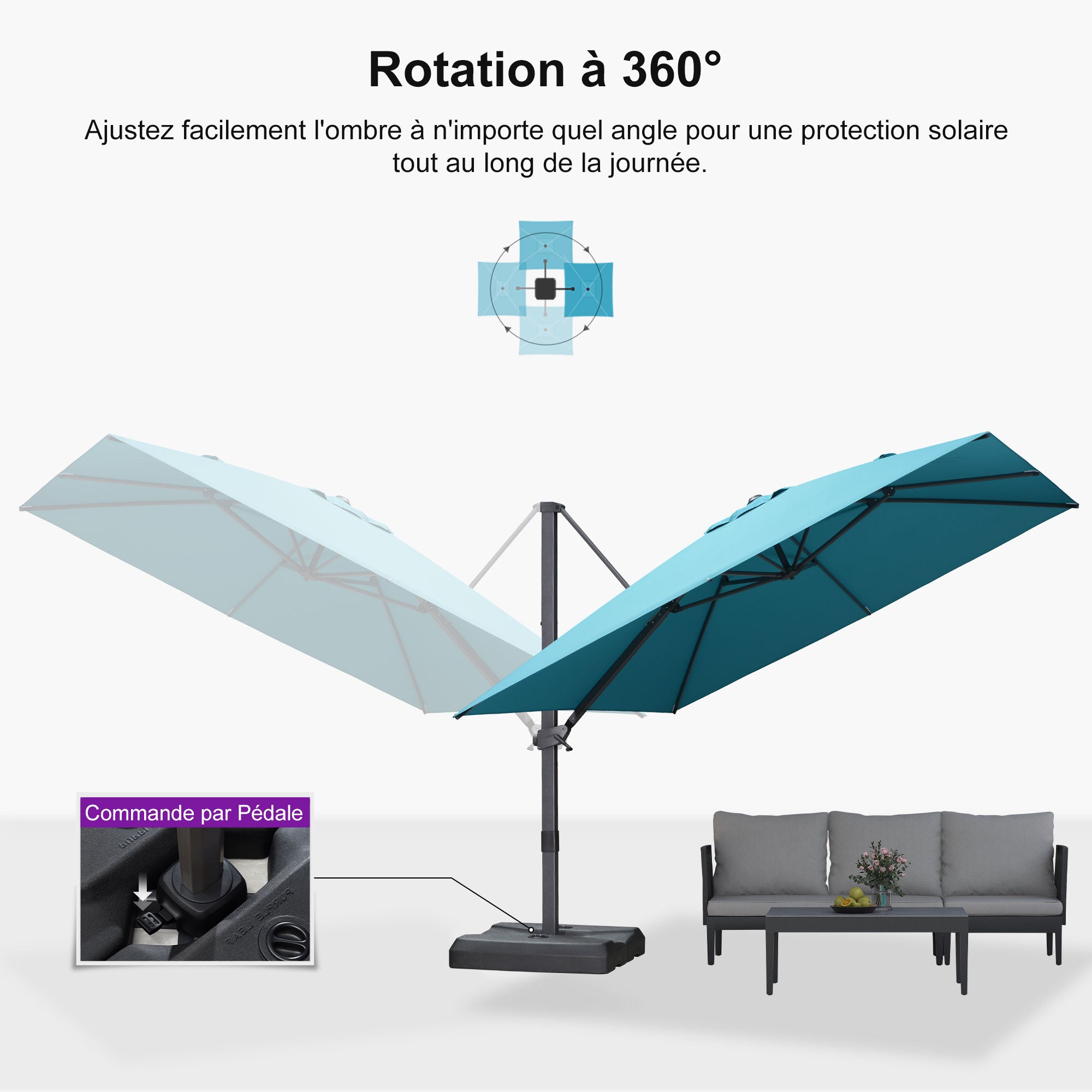 PURPLE LEAF Parasol déporté à inclinaison progressive - Parasol de Terrasse Abordable