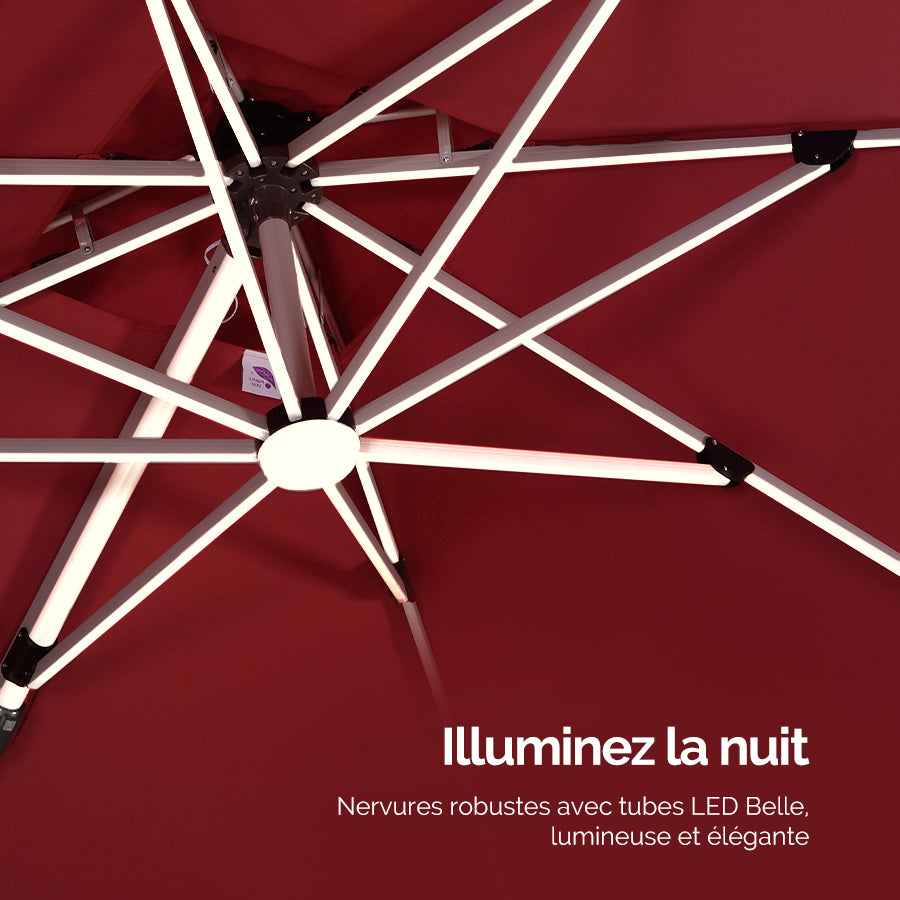 PURPLE LEAF Parasol De Jardin Extérieur Rond avec LED, Parasol Déporté avec Manivelle, Parasol Excentré Inclinable