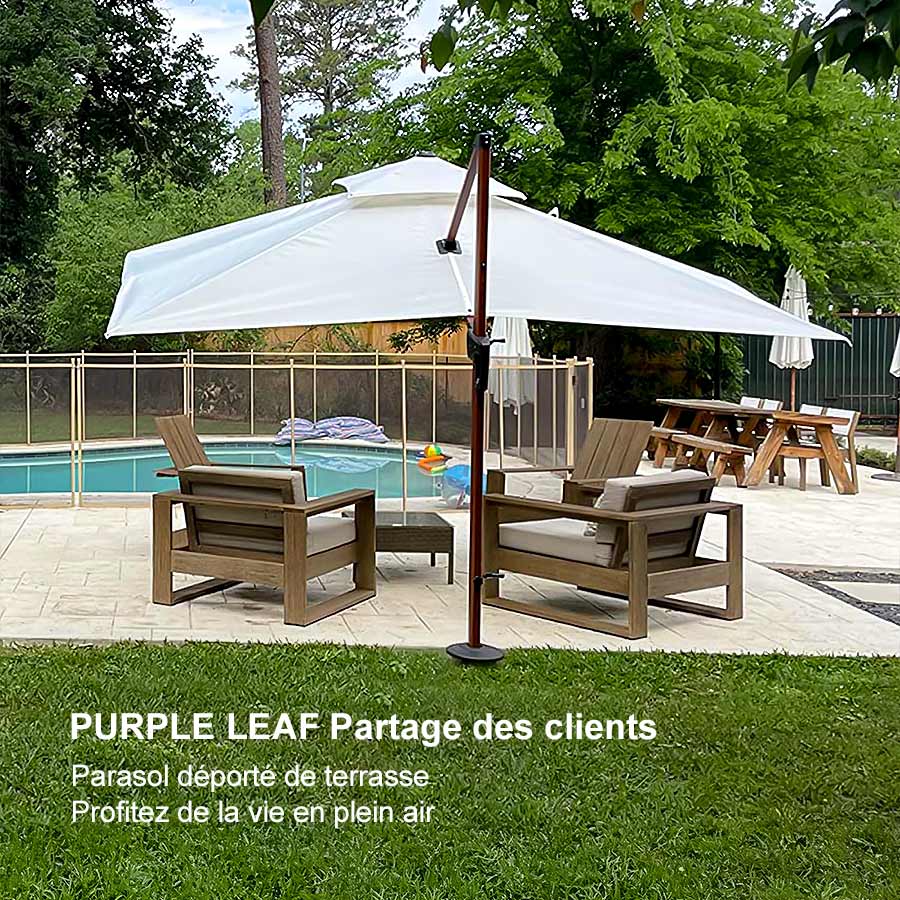 PURPLE LEAF Parasol Rectangulaire Grain de Bois en Aluminium Parasol De Jardin Extérieur Toit à Double Rotatif 360°