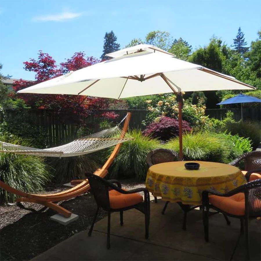 PURPLE LEAF Parasol Déporté Inclinable Grain de Bois en Aluminium Parasol De Jardin Extérieur Toit à Double Rotatif 360°