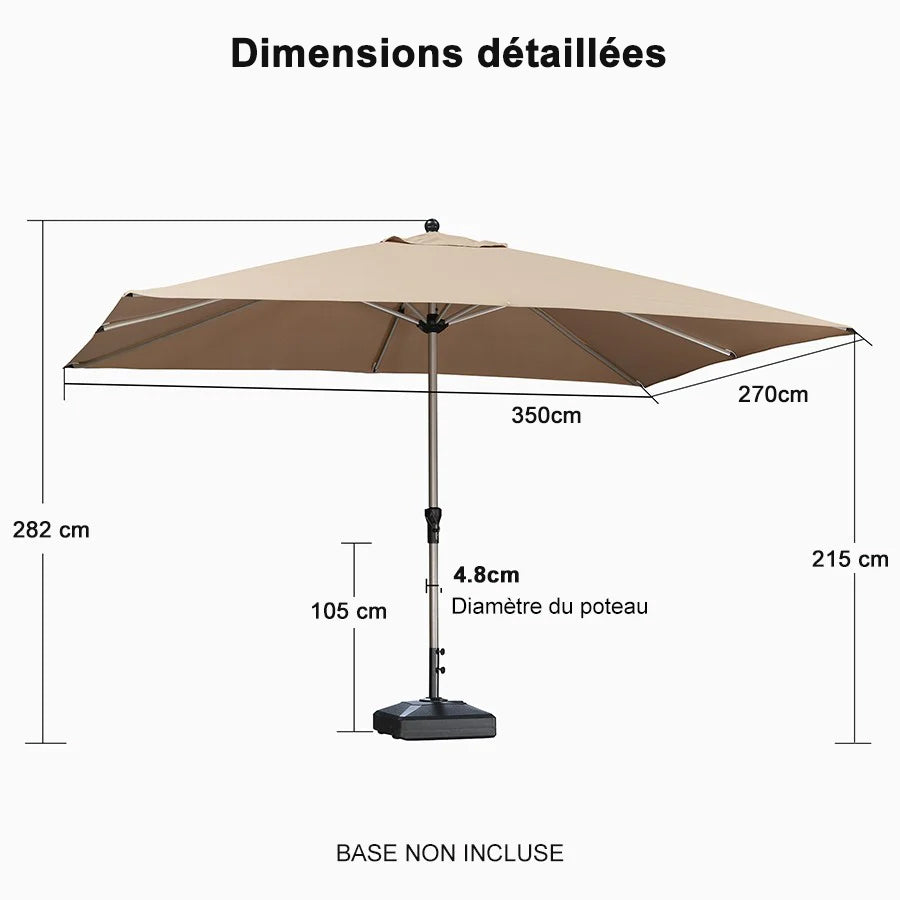 PURPLE LEAF Parasol Droit de Marché avec Système de Manivelle Visible Carré Rectangle Rond