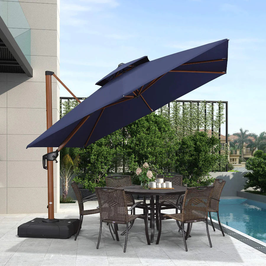 PURPLE LEAF Parasol Déporté Inclinable Grain de Bois en Aluminium Parasol De Jardin Extérieur Toit à Double Rotatif 360°
