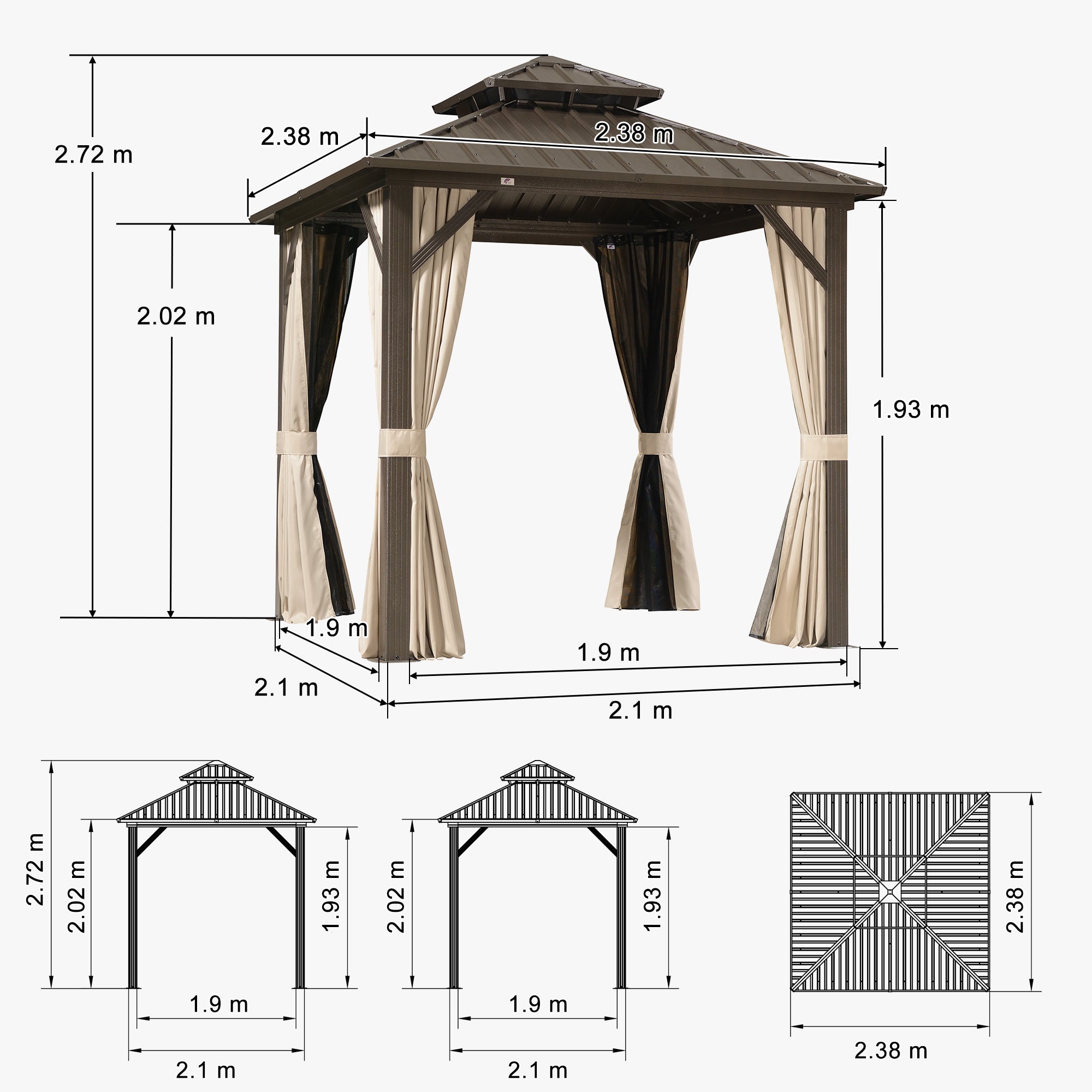 PURPLE LEAF Tonnelle De Jardin Tonnelle Aluminum Résistant à l'eau et stable Adapté à toutes les saisons Double Toit Acier Galvanisé，Économique - Bronze
