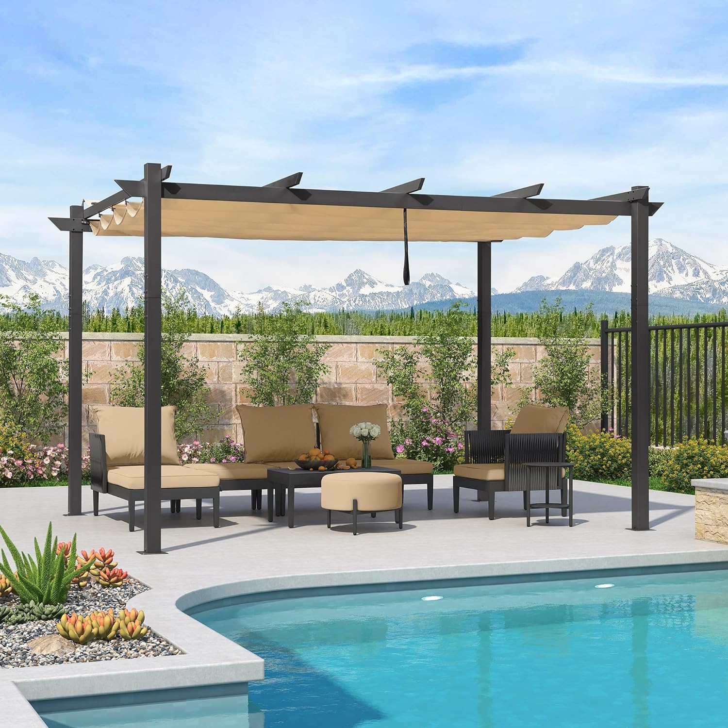 PURPLE LEAF Pergola rétractable extérieure avec abri de pergola en aluminium pour terrasse pare-soleil auvent pour terrasse d'arrière-cour