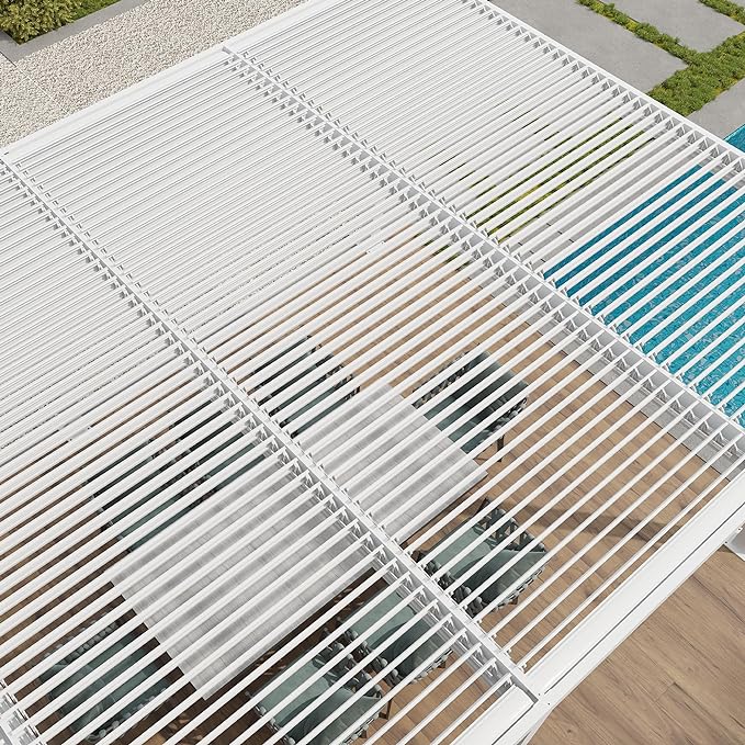 PURPLE LEAF Pergola Bioclimatique Pergola Aluminium  Lames Orientables Tonnelle de Jardin Imperméable pour Terrasse Extérieur Carport, Blanc