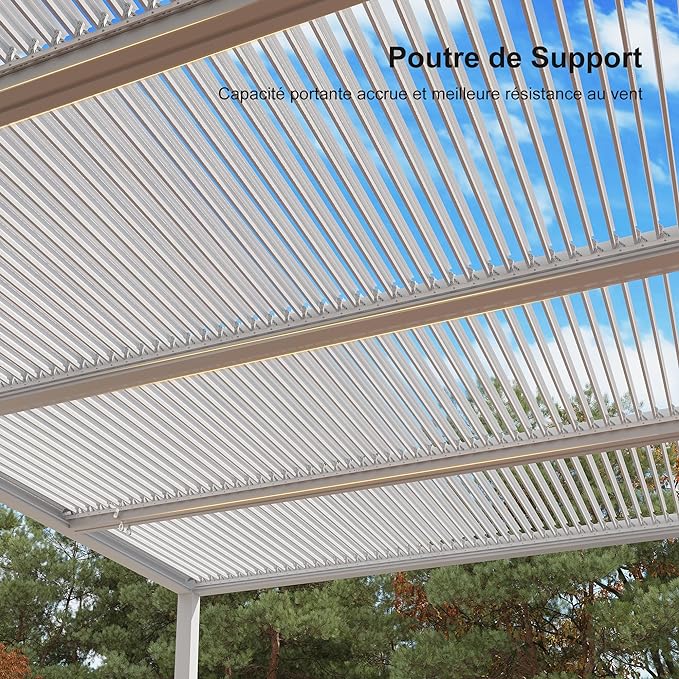 PURPLE LEAF Pergola Bioclimatique Pergola Aluminium  Lames Orientables Tonnelle de Jardin Imperméable pour Terrasse Extérieur Carport, Blanc