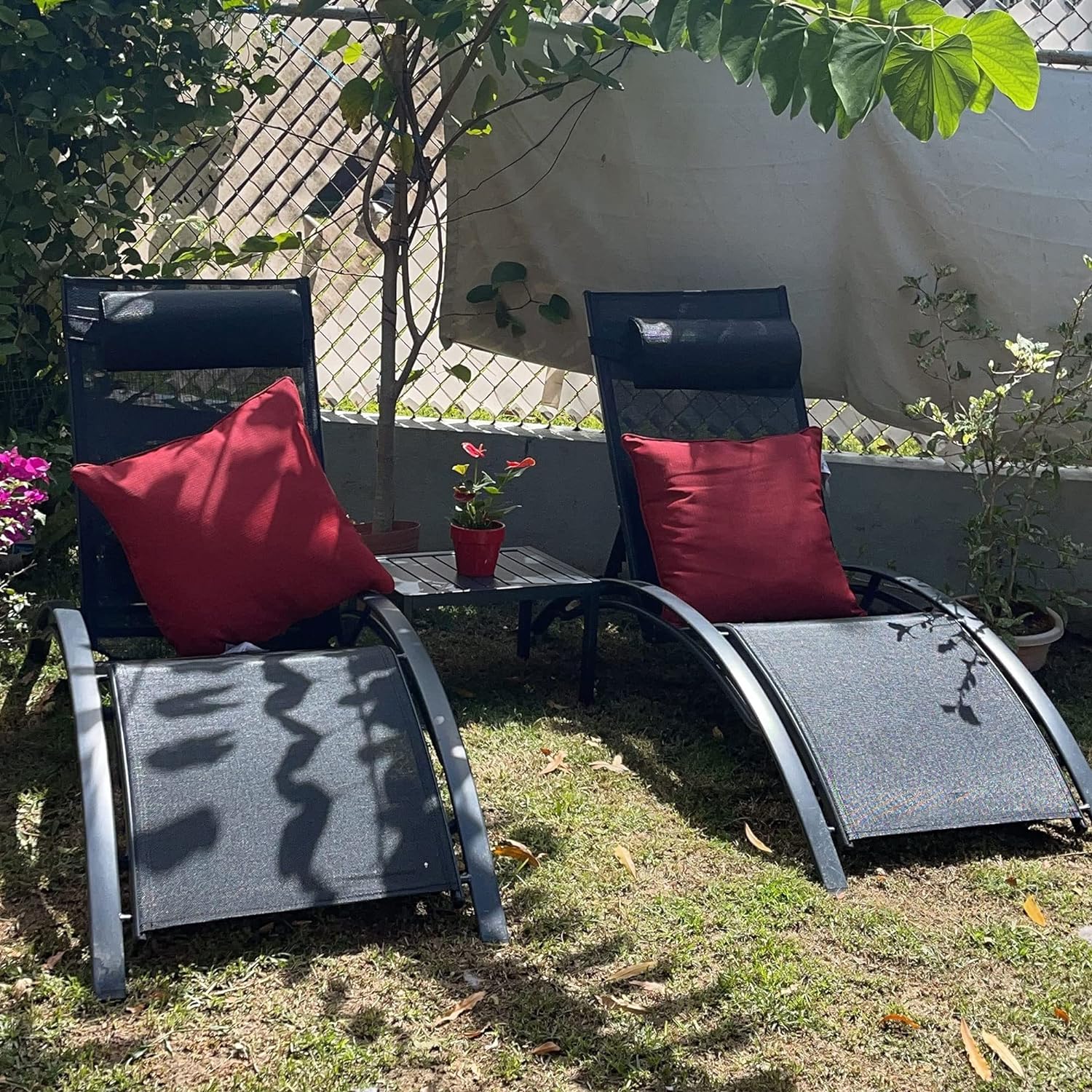 PURPLE LEAF Patio Chaise longue Ensemble de 3 Chaise longue d'extérieur Plage Piscine Bain de soleil Chaise longue inclinable, Table d'appoint incluse