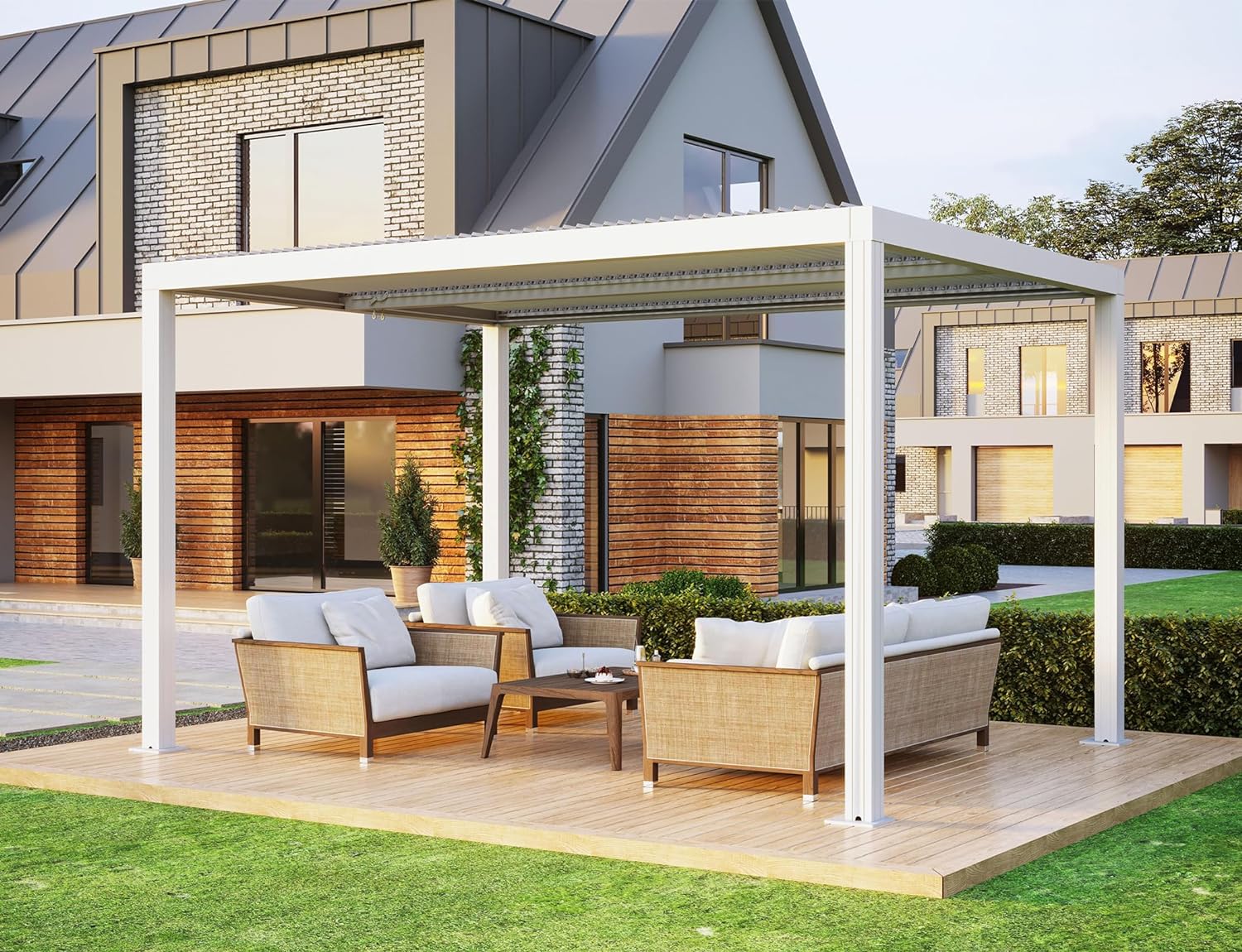 PURPLE LEAF Pergola Bioclimatique Pergola Aluminium  Lames Orientables Tonnelle de Jardin Imperméable pour Terrasse Extérieur Carport, Blanc