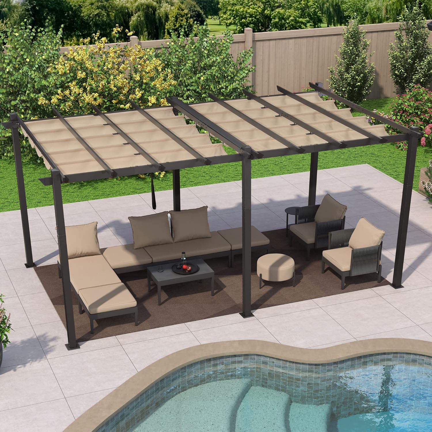 PURPLE LEAF Pergola Aluminium Tissu Teint en Fil Pergola pour Terrasse Exterieur, Toit Coulissante, Pavillon De Jardin