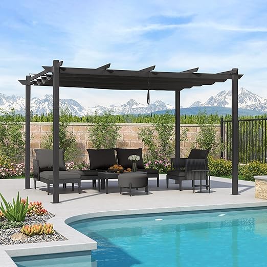 PURPLE LEAF Pergola rétractable extérieure avec abri de pergola en aluminium pour terrasse pare-soleil auvent pour terrasse d'arrière-cour