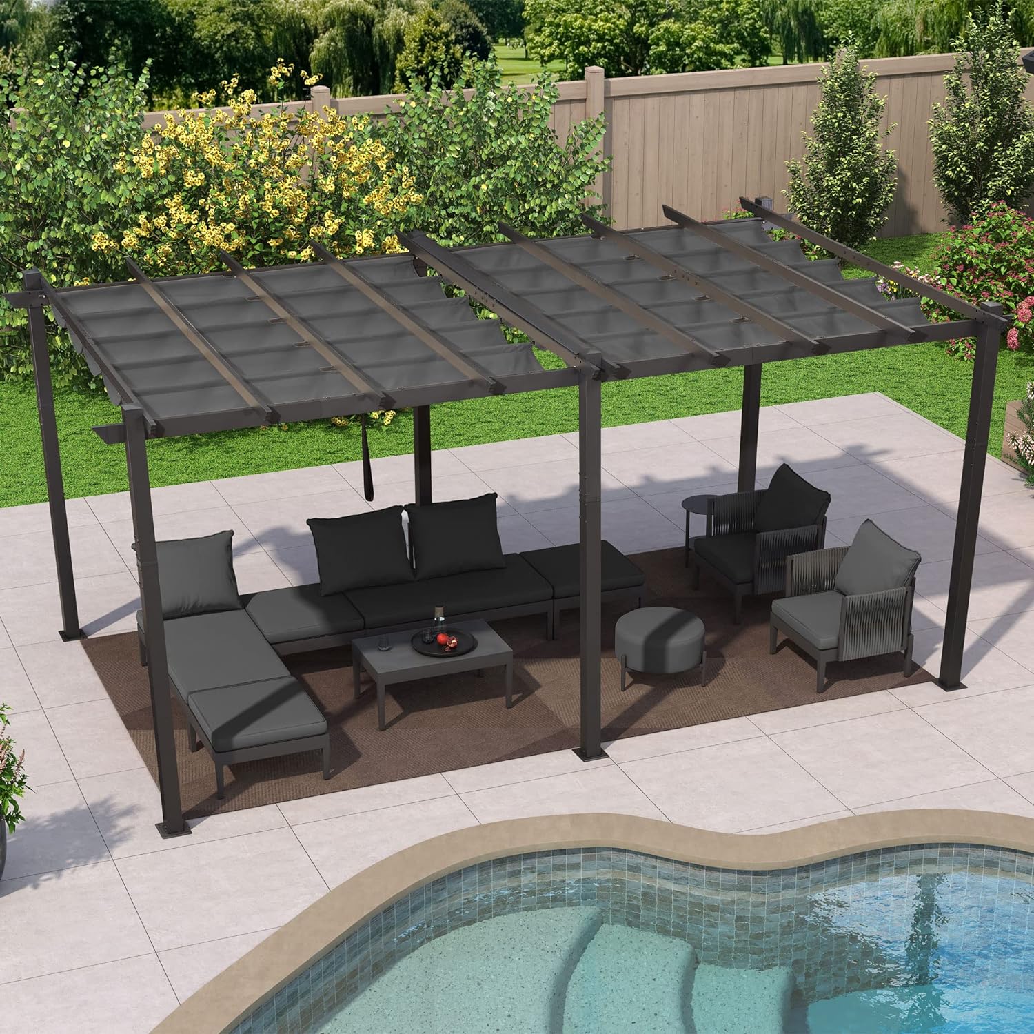 PURPLE LEAF Pergola Aluminium Tissu Teint en Fil Pergola pour Terrasse Exterieur, Toit Coulissante, Pavillon De Jardin