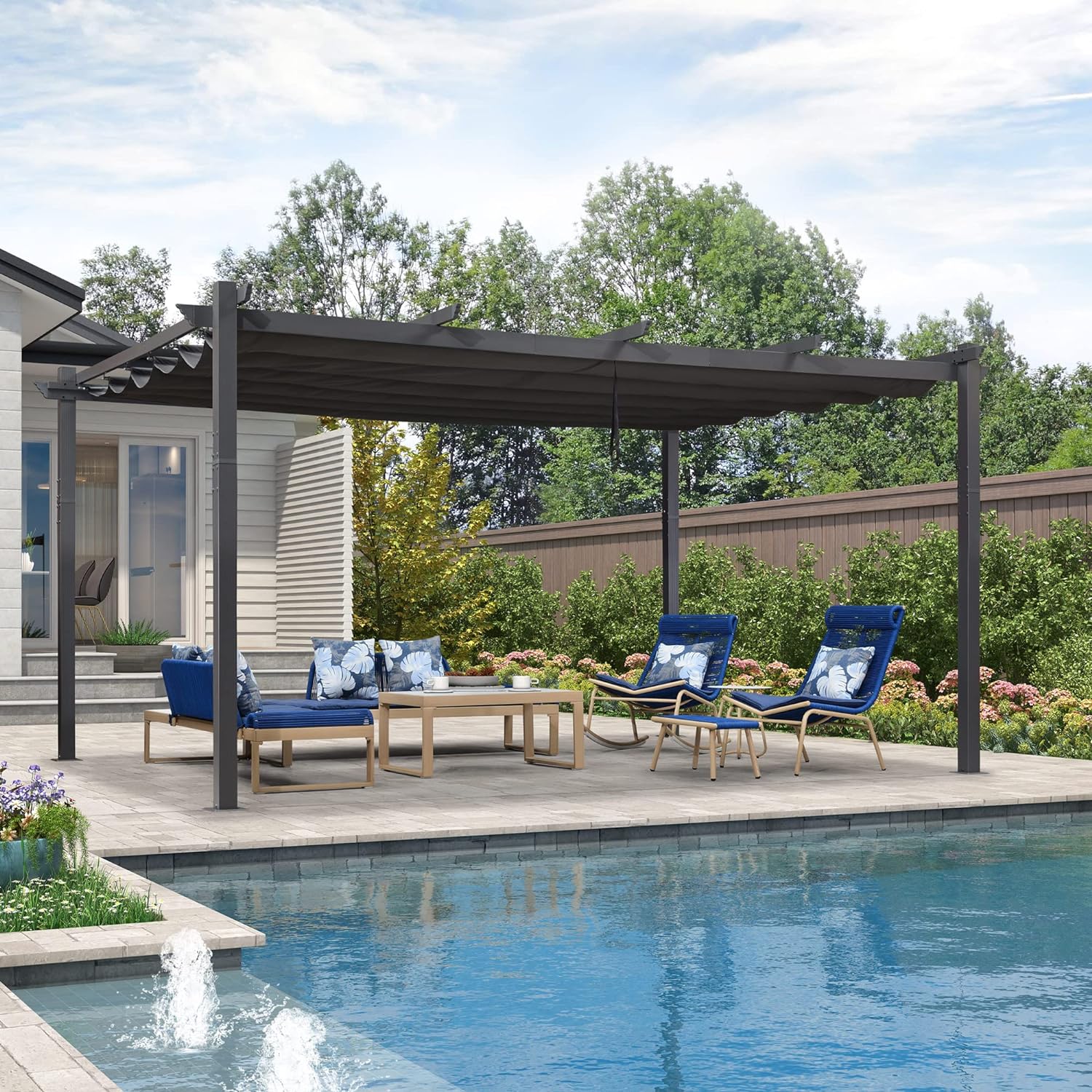 PURPLE LEAF Pergola Aluminium Tissu Teint en Fil Pergola pour Terrasse Exterieur, Toit Coulissante, Pavillon De Jardin