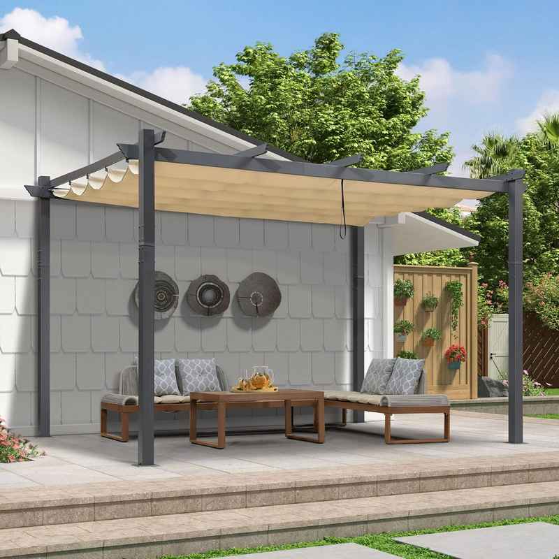 PURPLE LEAF Pergola Aluminium Tissu Teint en Fil Pergola pour Terrasse Exterieur, Toit Coulissante, Pavillon De Jardin