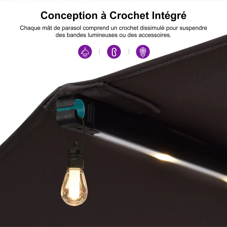 PURPLE LEAF Parasol de Jardin Double Aluminium avec lumières LED, Avec Socle, pour Terrasse, Jardin, Balcon et Piscine