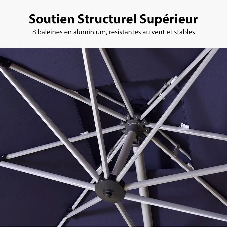 PURPLE LEAF Parasol Déporté Inclinable, Parasol De Jardin Exterieur Toit à Double Rotatif 360°,Parasol Terrasse Exterieur Luxueux