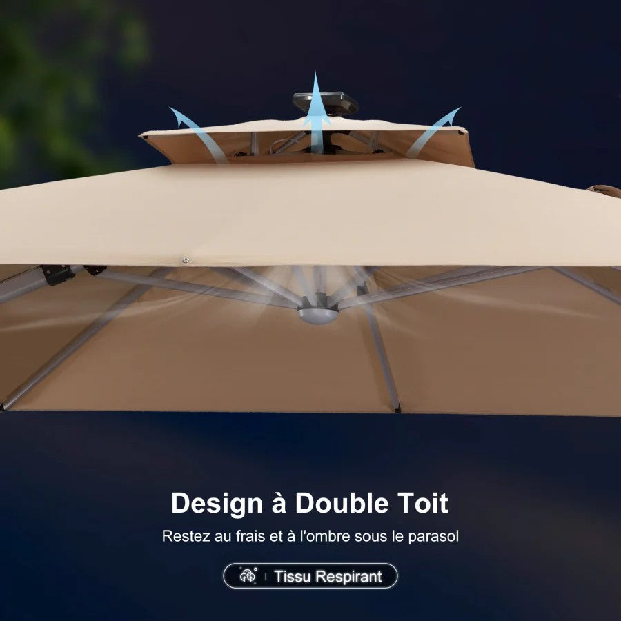 PURPLE LEAF Parasol De Jardin Exterieur Rectangulaire avec LED Parasol Déporté Toit à Double Rotatif 360° Parasol Excentré Inclinable Parasol Terrasse Exterieur