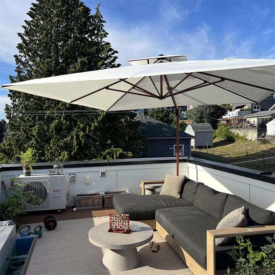 PURPLE LEAF Parasol Rectangulaire Grain de Bois en Aluminium Parasol De Jardin Extérieur Toit à Double Rotatif 360°