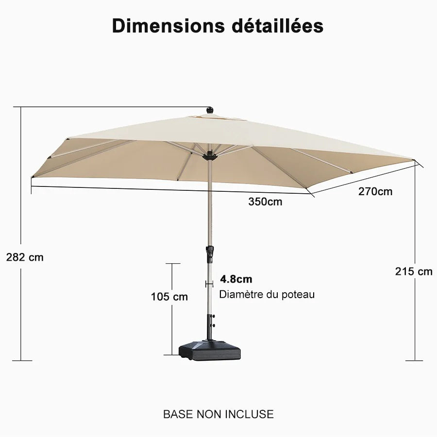 PURPLE LEAF Parasol Droit de Marché avec Système de Manivelle Visible Carré Rectangle Rond