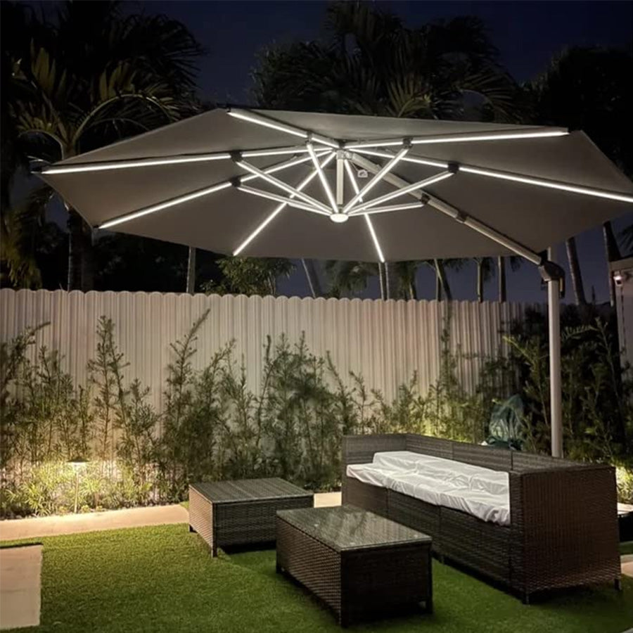 PURPLE LEAF Parasol De Jardin Extérieur Rond avec LED, Parasol Déporté avec Manivelle, Parasol Excentré Inclinable