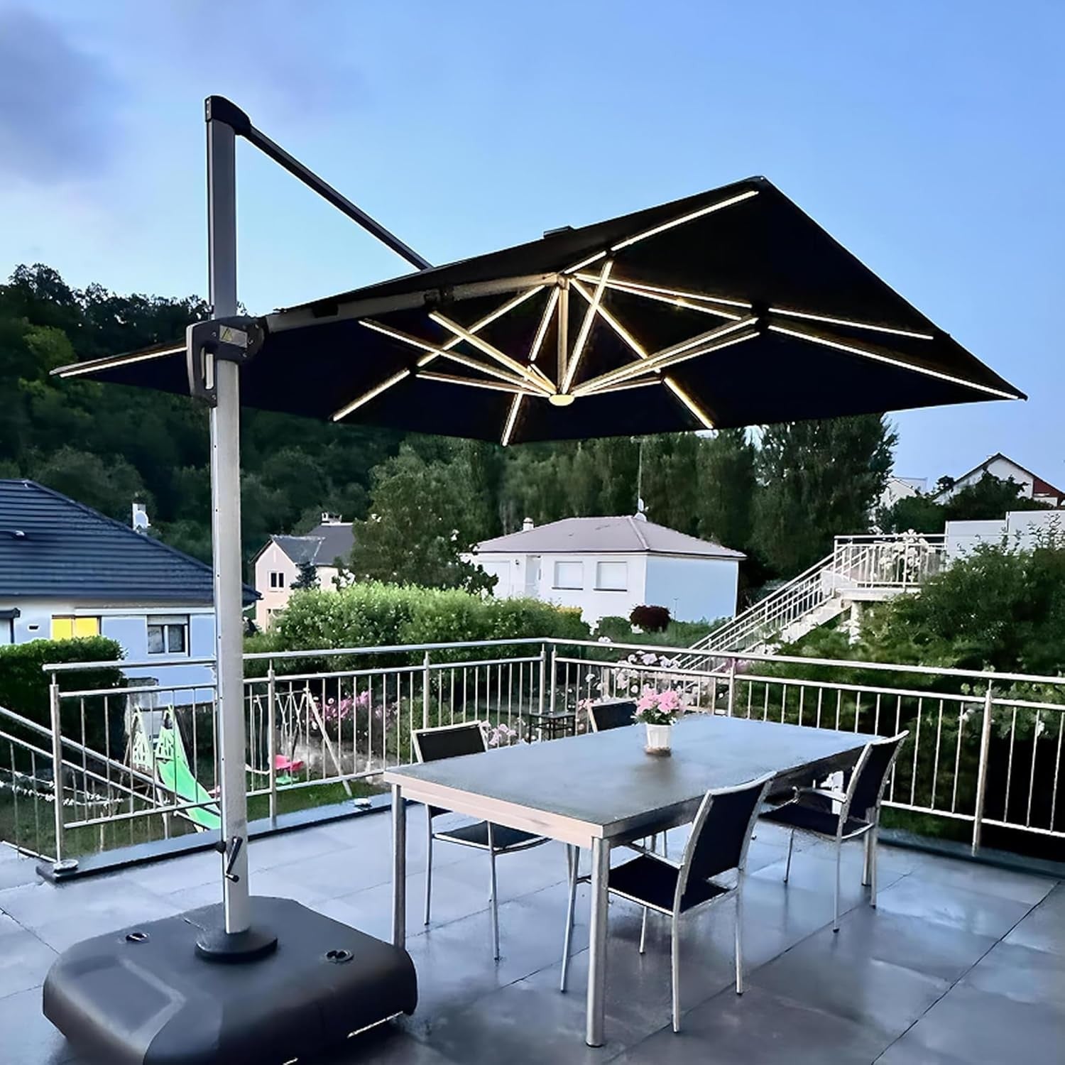 PURPLE LEAF Parasol De Jardin Extérieur avec LED Parasol Déporté Toit à Double Rotatif 360° Parasol Excentré Inclinable Parasol Terrasse Extérieur