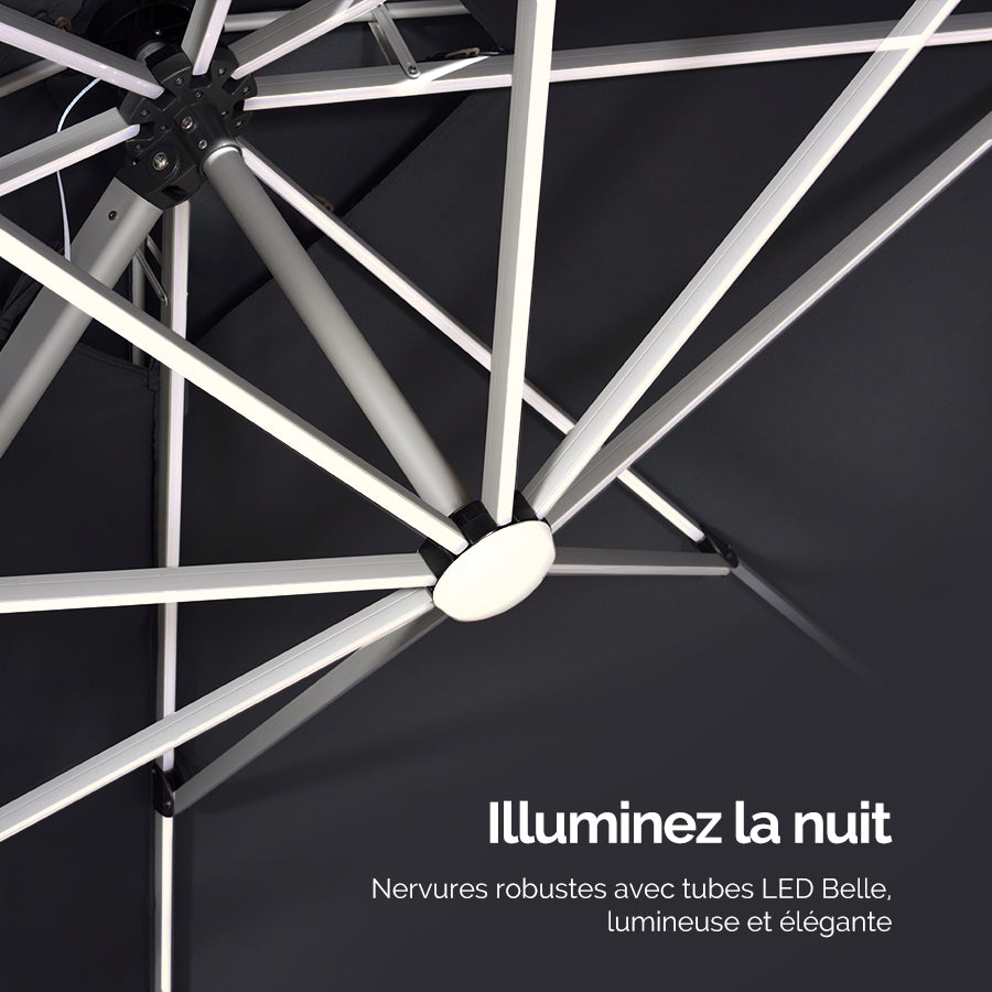 PURPLE LEAF Parasol Déporté avec LED Solaire de Jardin à Double Toit Rond avec socle
