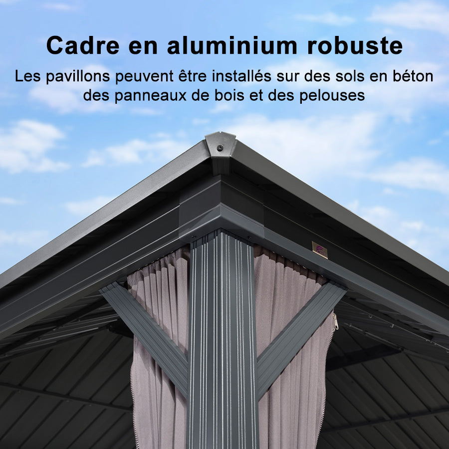 PURPLE LEAF Tonnelle Gris avec toit double en acier galvanisé, moustiquaires et rideaux - Excellent rapport qualité