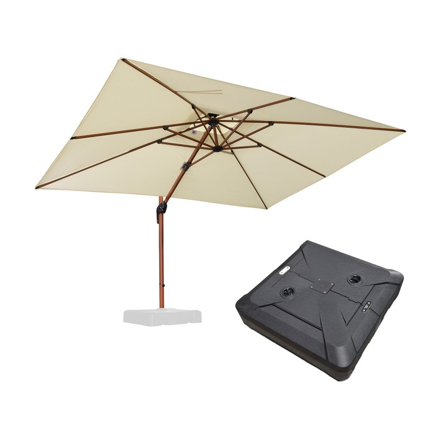 PURPLE LEAF Parasol Déporté Rectanglulaire Grain de Bois en Aluminium avec socle