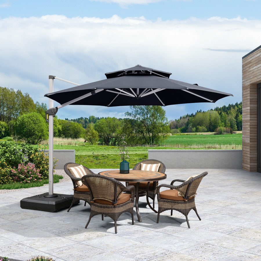 PURPLE LEAF Parasol classique d'extérieur rond avec double auvent et rotation à 360 degrés de jardin