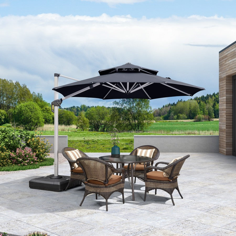 PURPLE LEAF Parasol classique d'extérieur rond avec double auvent et rotation à 360 degrés de jardin
