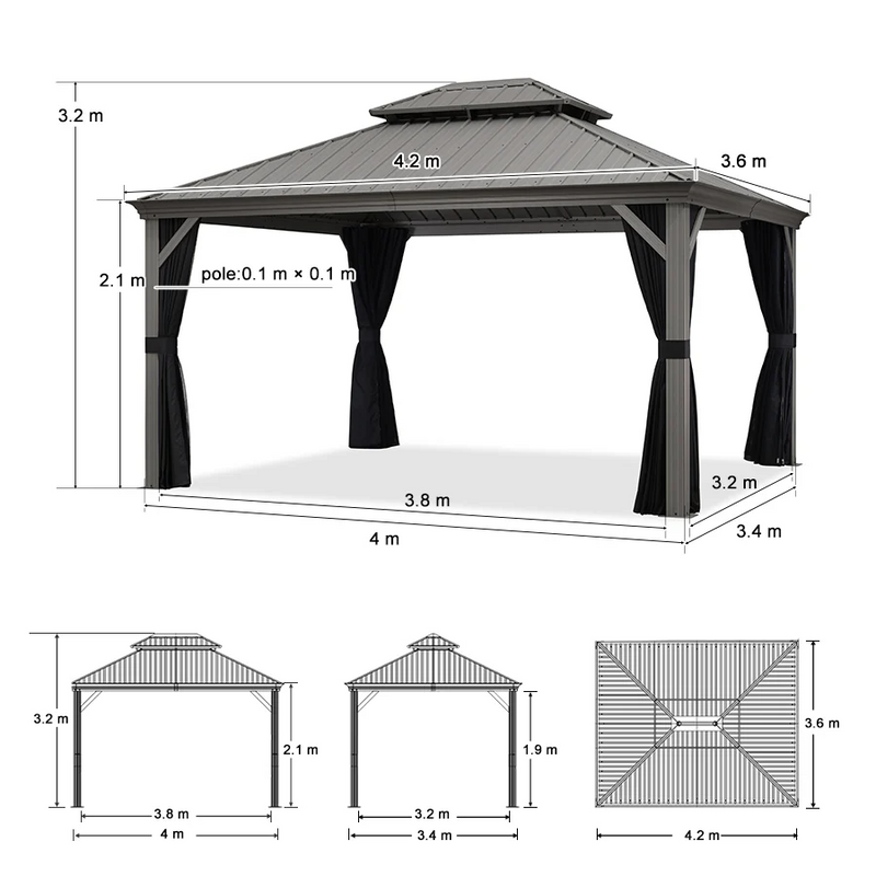 PURPLE LEAF Tonnelle de Jardin Pour Terrasse | Toit Rigide en Acier Galvanisé avec Rideaux Améliorés | Gris Clair