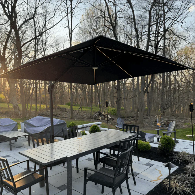 PURPLE LEAF Parasol Déporté avec LED Solaire 3 x 3 m Carré, Parasol De Jardin Extérieur Inclinable Toile Protection UV , avec socle