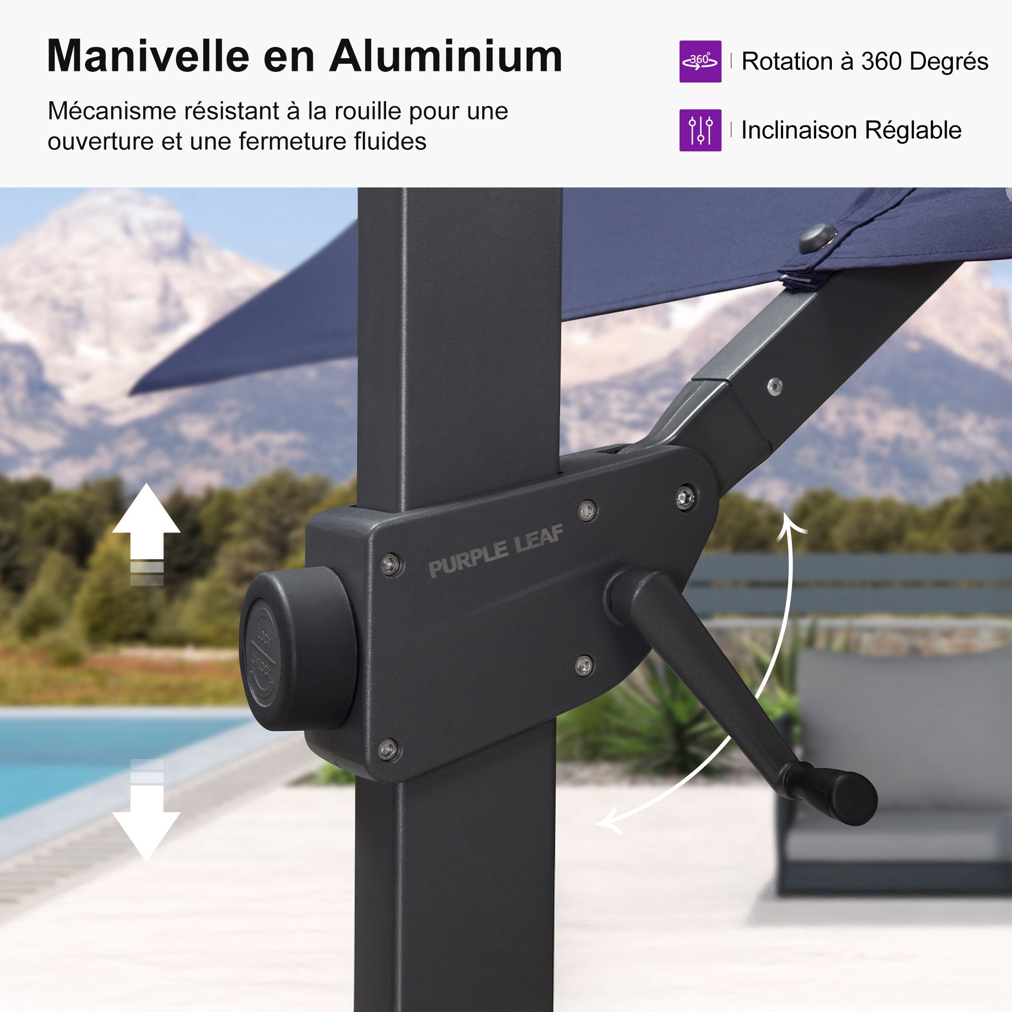 PURPLE LEAF Parasol déporté à inclinaison progressive - Parasol de Terrasse Abordable