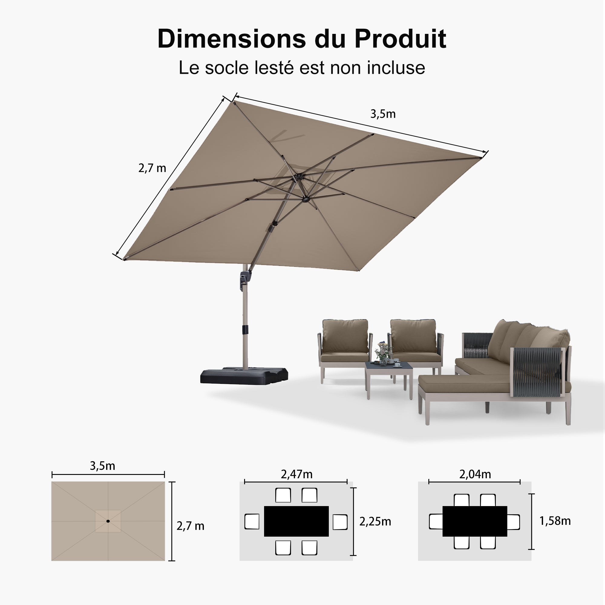 PURPLE LEAF Parasol Déporté Économique Champagne de Luxe Parasol d'Extérieur Grands Parasols de Patio