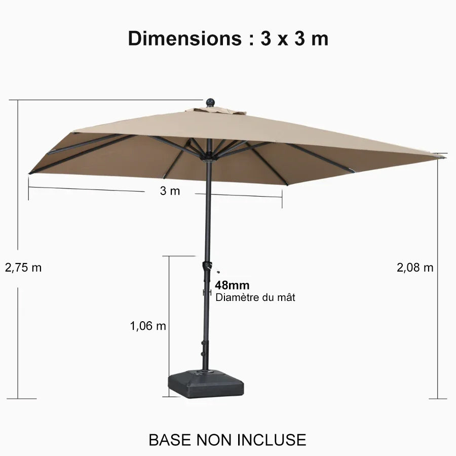 PURPLE LEAF Parasol en Aluminium à Mât Droit, Parasol d'Extérieur,Convient aux Jardins, Terrasses et abords de  Piscine ,Avec Socle