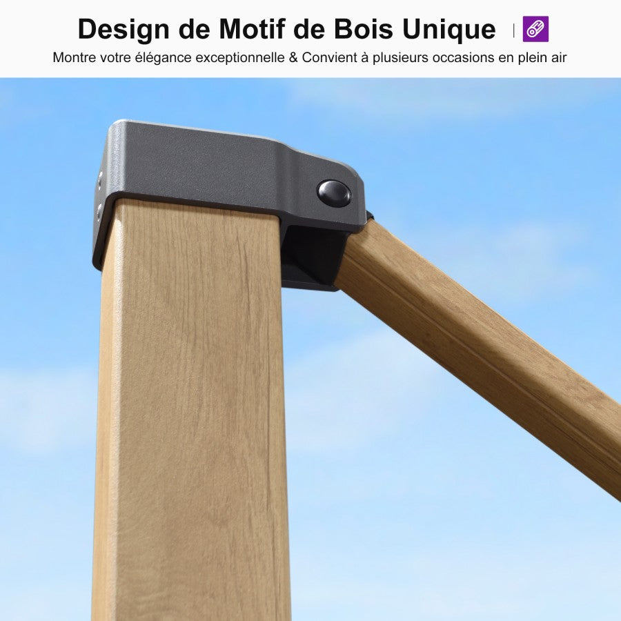 PURPLE LEAF Parasol Déporté Mégagrand à Motif Bois à Manivelle avec Mât Ultra-Renforcé Parasol d'Extérieur de Jardin Carré Rectangle