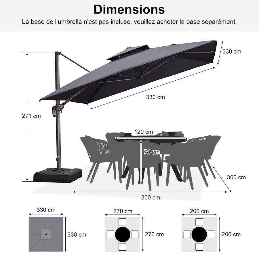 PURPLE LEAF Parasol Déporté avec Cadre Anthracite Inclinable à Rotation 360° avec Manivelle Parasol de Jardin Carré Rectangle