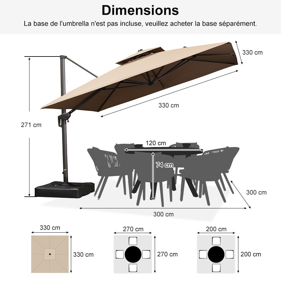 PURPLE LEAF Parasol Déporté avec Cadre Anthracite Inclinable à Rotation 360° avec Manivelle Parasol de Jardin Carré Rectangle