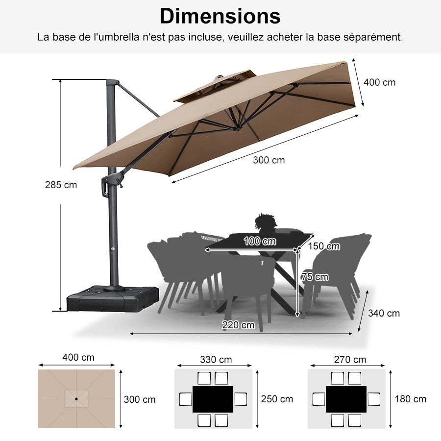 PURPLE LEAF Parasol Déporté avec Cadre Anthracite Inclinable à Rotation 360° avec Manivelle Parasol de Jardin Carré Rectangle