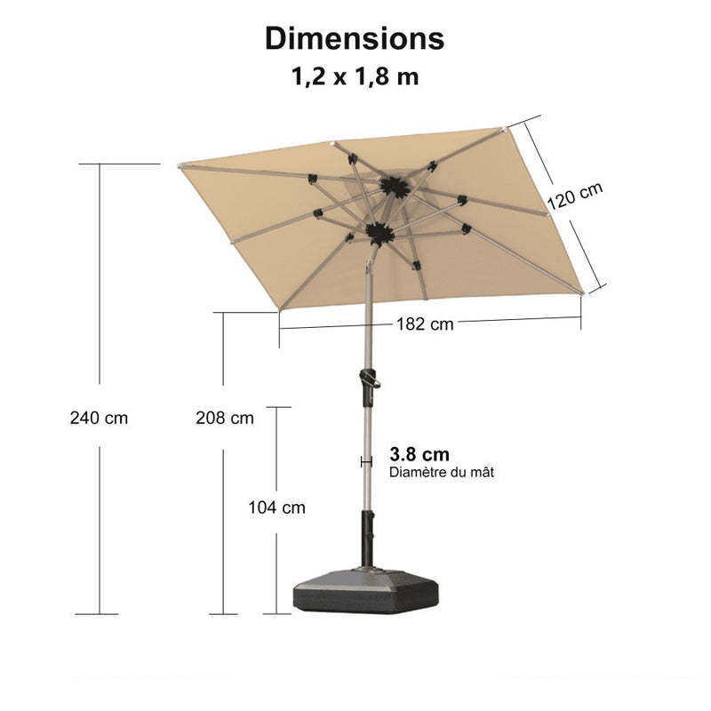 PURPLE LEAF Parasol Droit Inclinable de Marché Carré Rectangle Rond avec socle