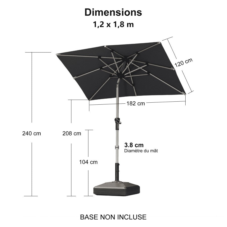 PURPLE LEAF Parasol Droit Inclinable de Marché avec Système de Manivelle Visible Carré Rectangle Rond