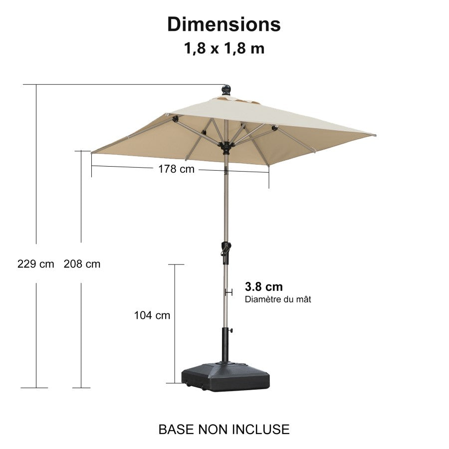 PURPLE LEAF Parasol Droit Inclinable de Marché avec Système de Manivelle Visible Carré Rectangle Rond